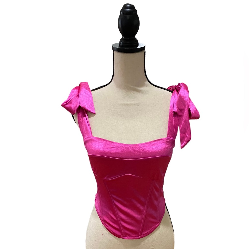 Satin Bow Tie Strap Corset Top